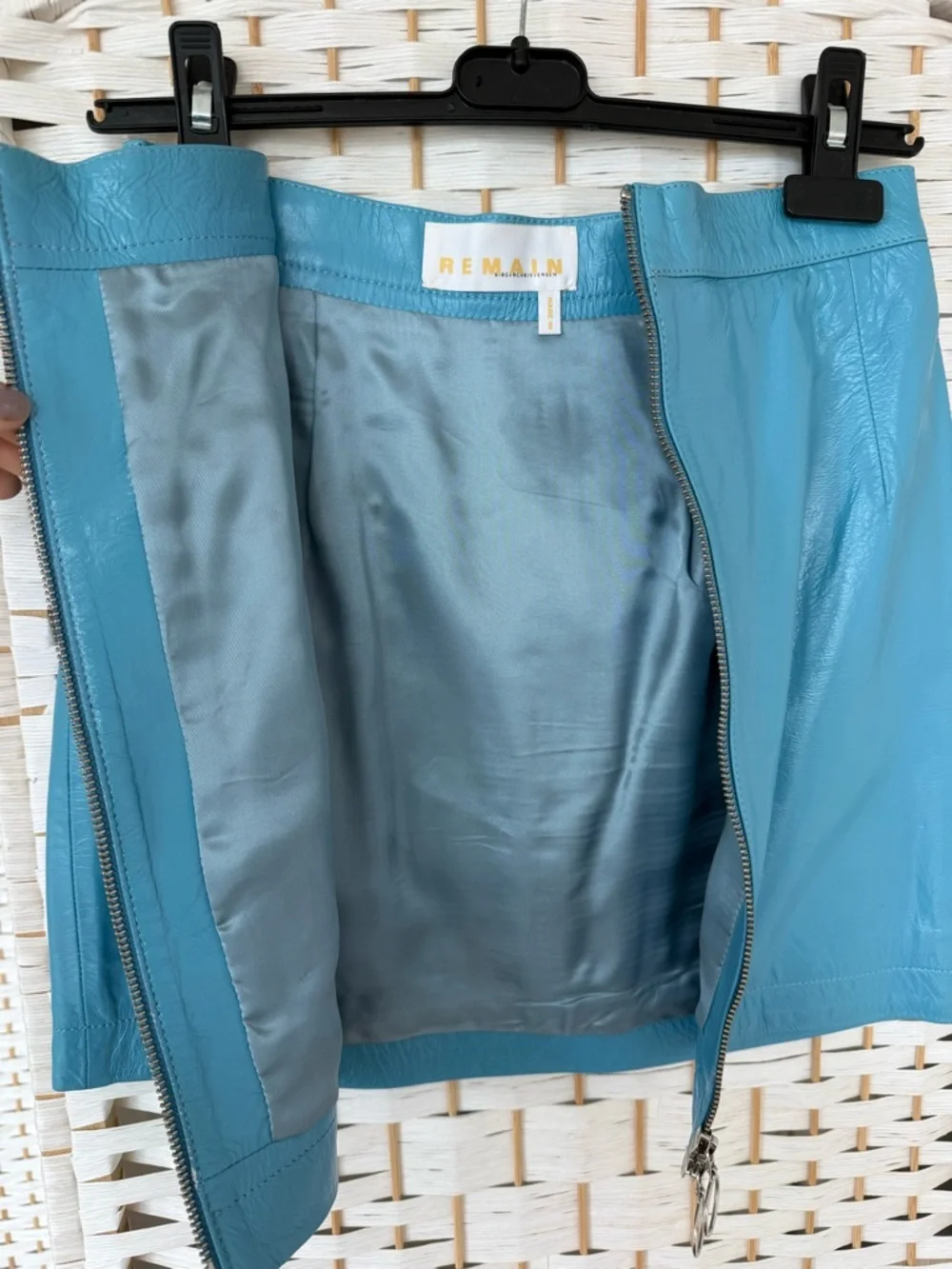 “Remain by Birger Christensen” Blue Mini Skirt with Front Zip - Picture 3 of 4